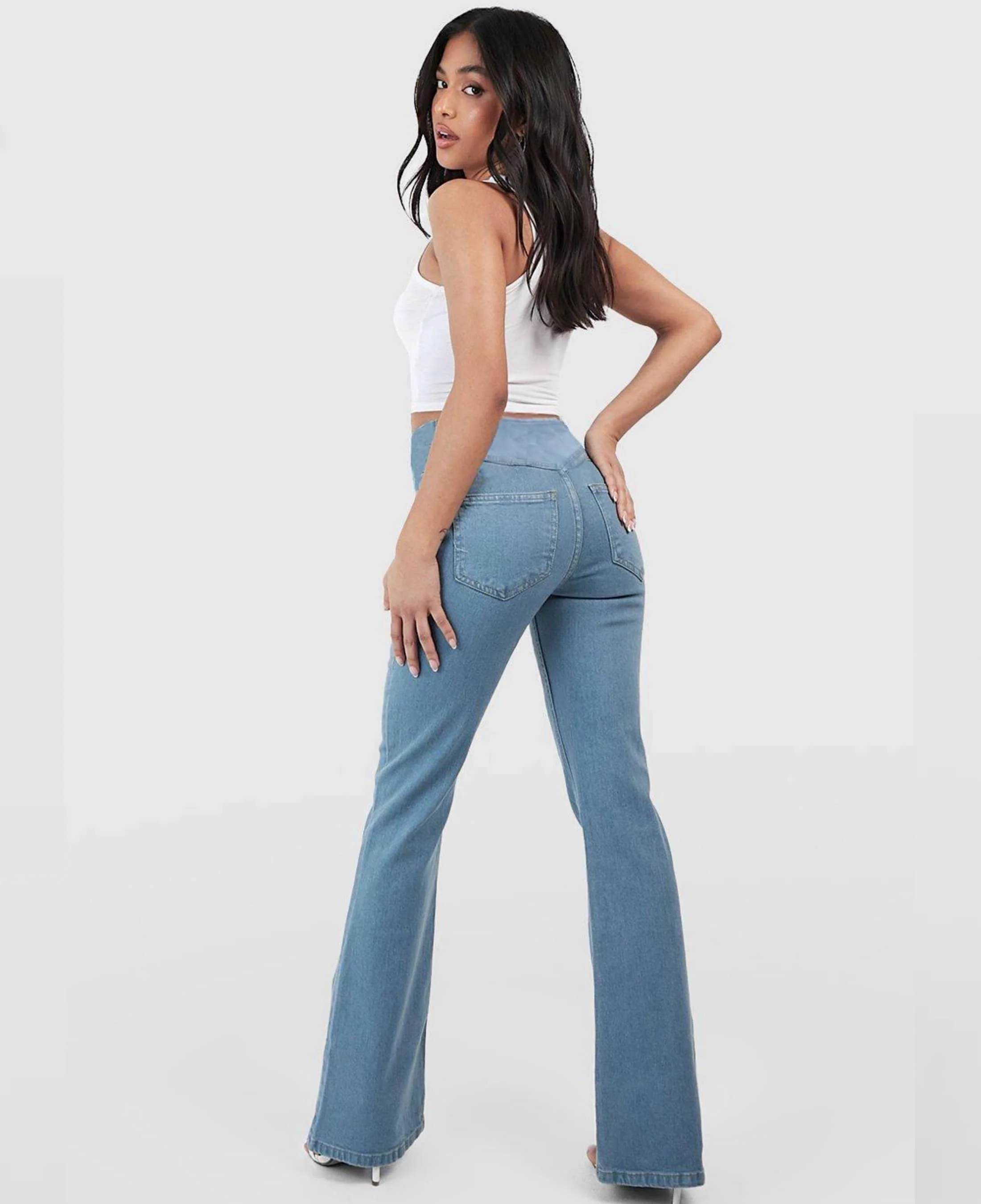 Calça Jeans de Cintura Alta Cruzada (Barriga Chapada) - Image 6