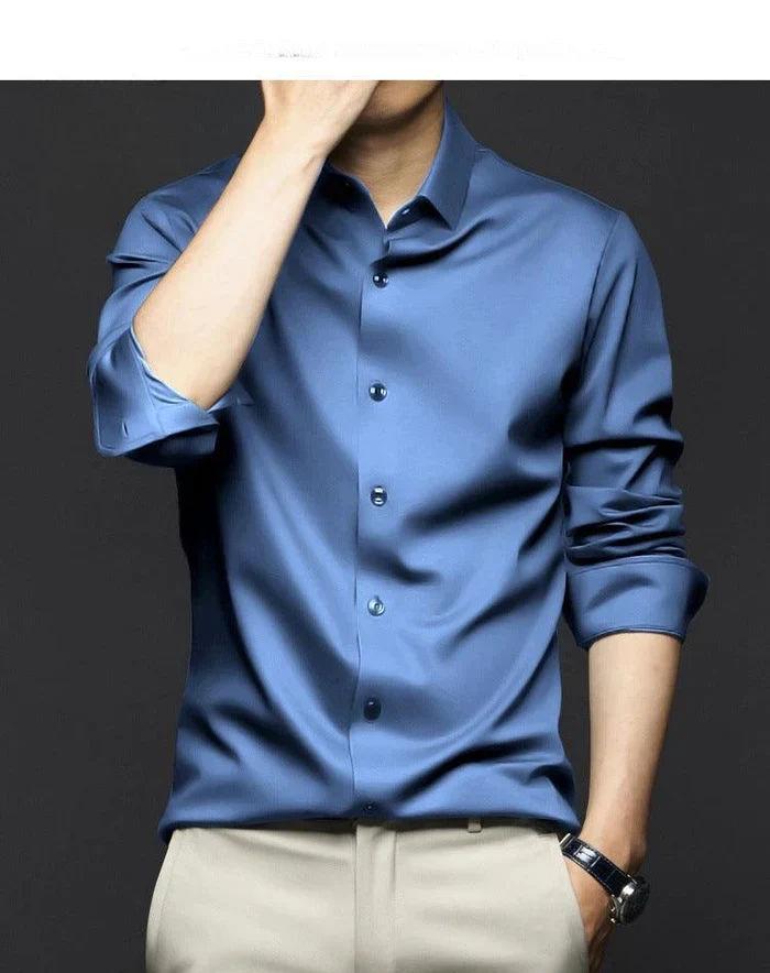 Camisa Social Masculina Alto Padrão em Seda Gelo - Image 4