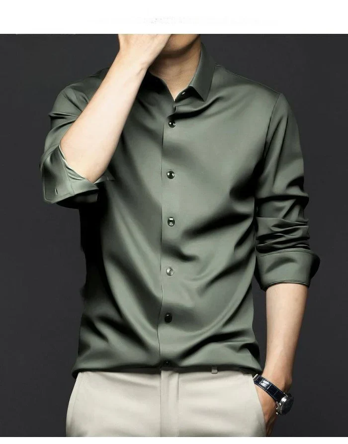 Camisa Social Masculina Alto Padrão em Seda Gelo - Image 5