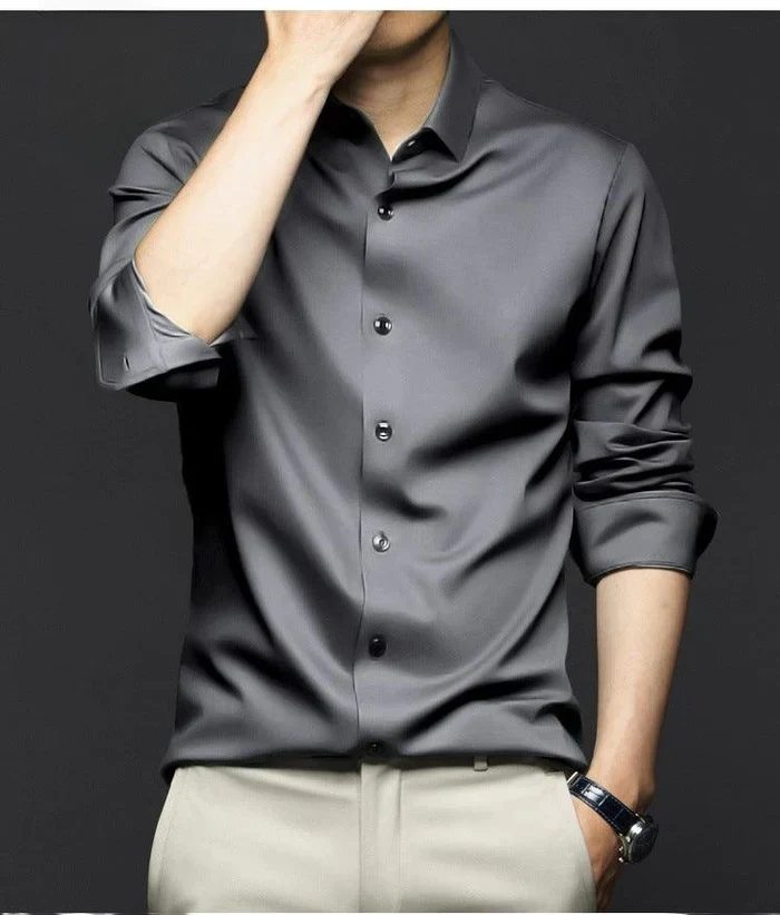Camisa Social Masculina Alto Padrão em Seda Gelo - Image 7