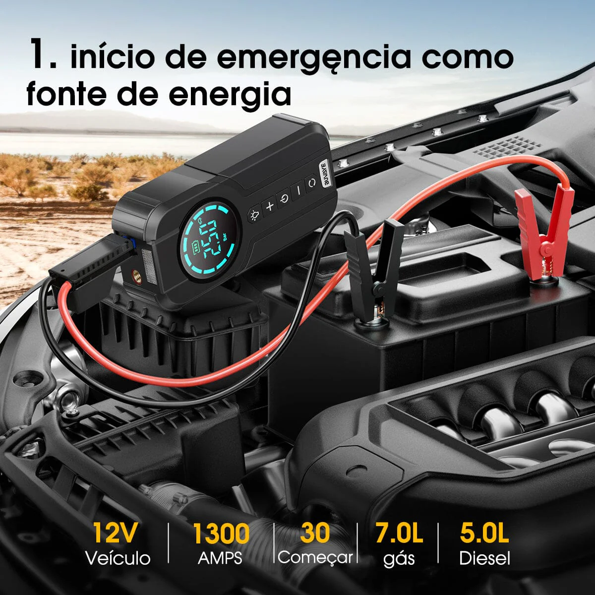 Power Compressor + Carregador de Bateria Veicular Portátil 3 em 1 - [ÚLTIMAS UNIDADES] - Image 2