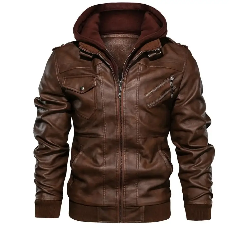 Jaqueta de Couro Premium com Capuz Masculina - Image 11