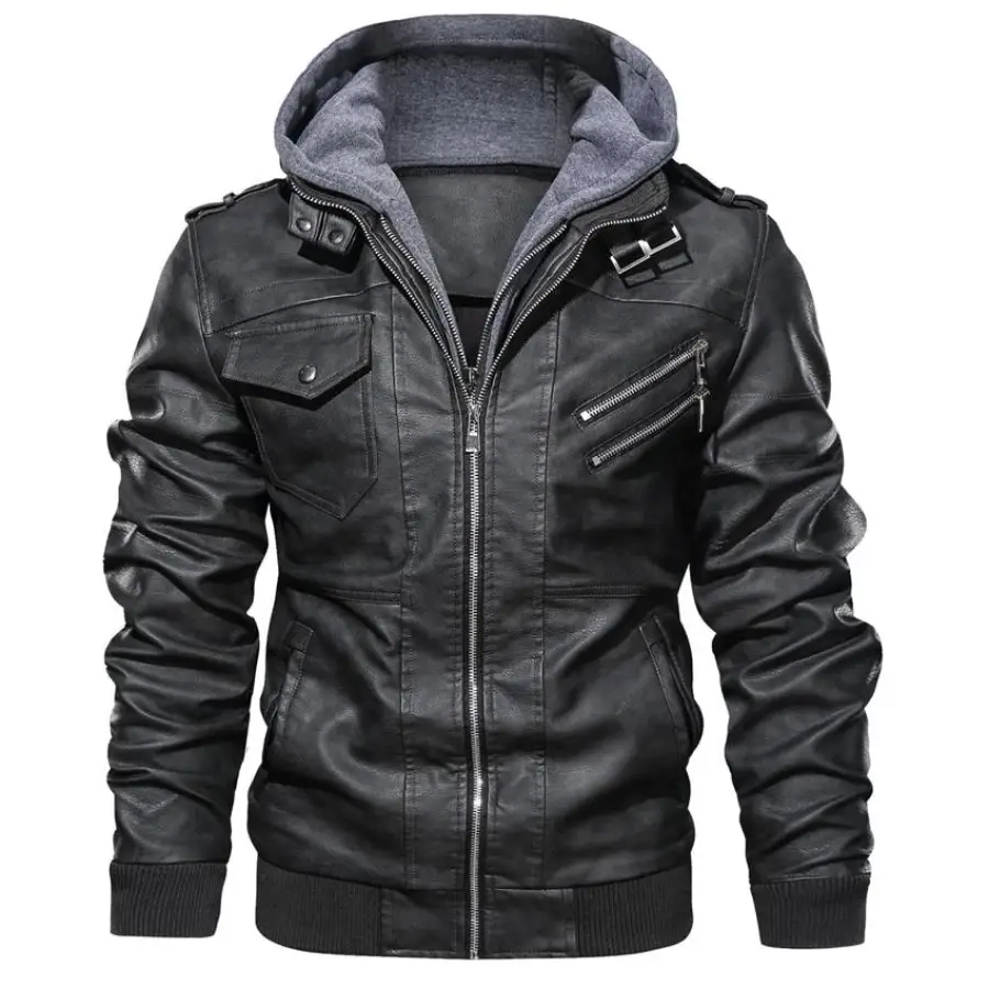 Jaqueta de Couro Premium com Capuz Masculina - Image 12