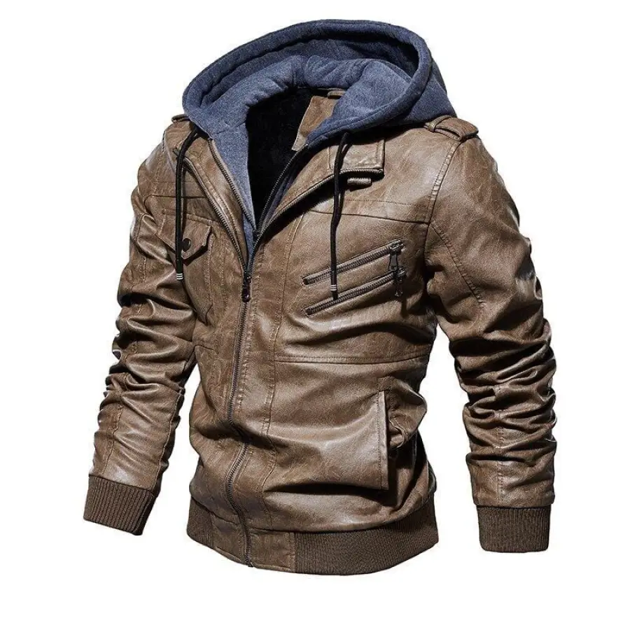 Jaqueta de Couro Premium com Capuz Masculina - Image 14