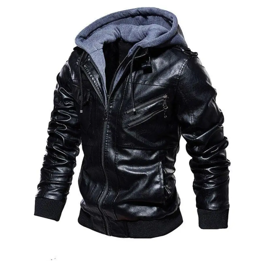 Jaqueta de Couro Premium com Capuz Masculina - Image 15