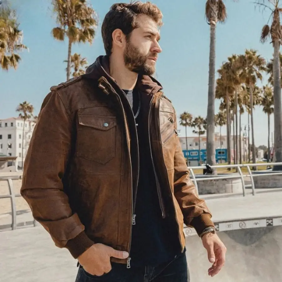 Jaqueta de Couro Premium com Capuz Masculina - Image 3
