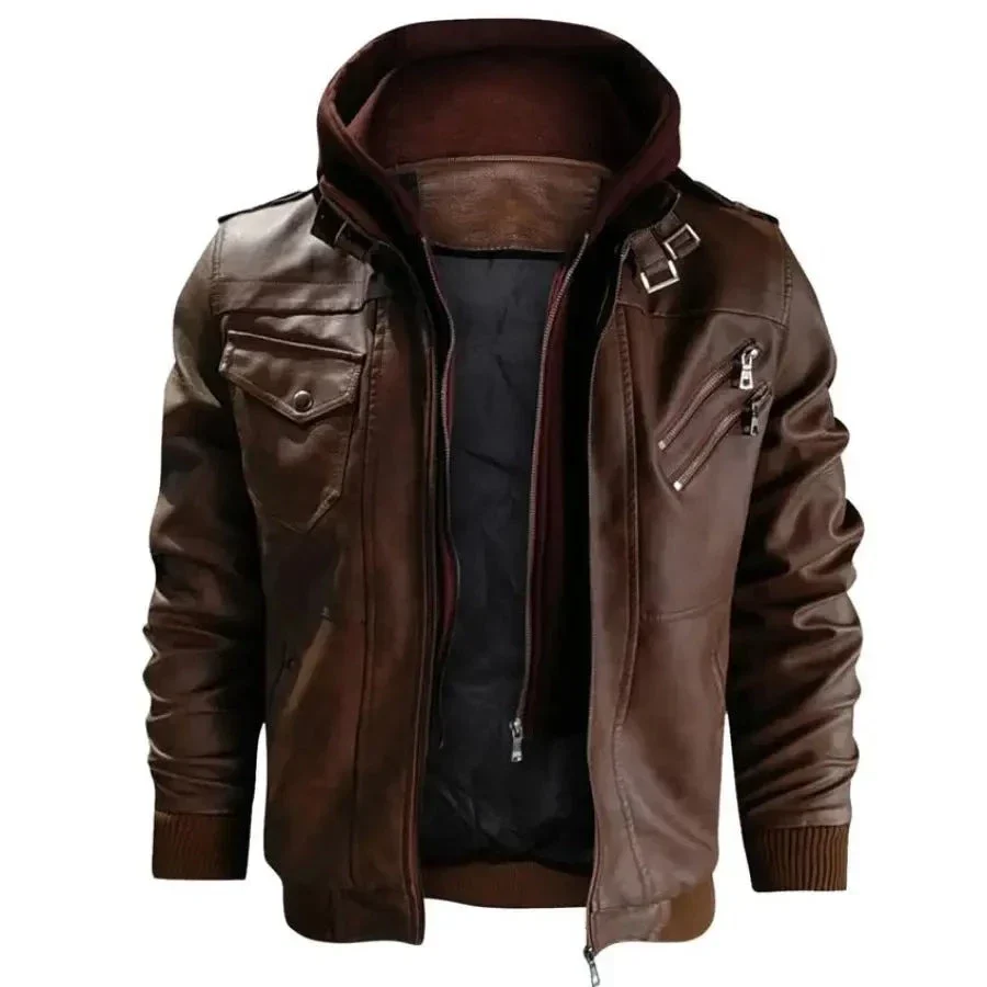 Jaqueta de Couro Premium com Capuz Masculina - Image 6