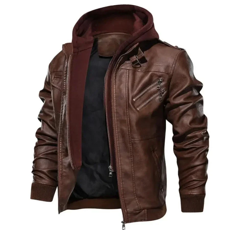 Jaqueta de Couro Premium com Capuz Masculina - Image 7