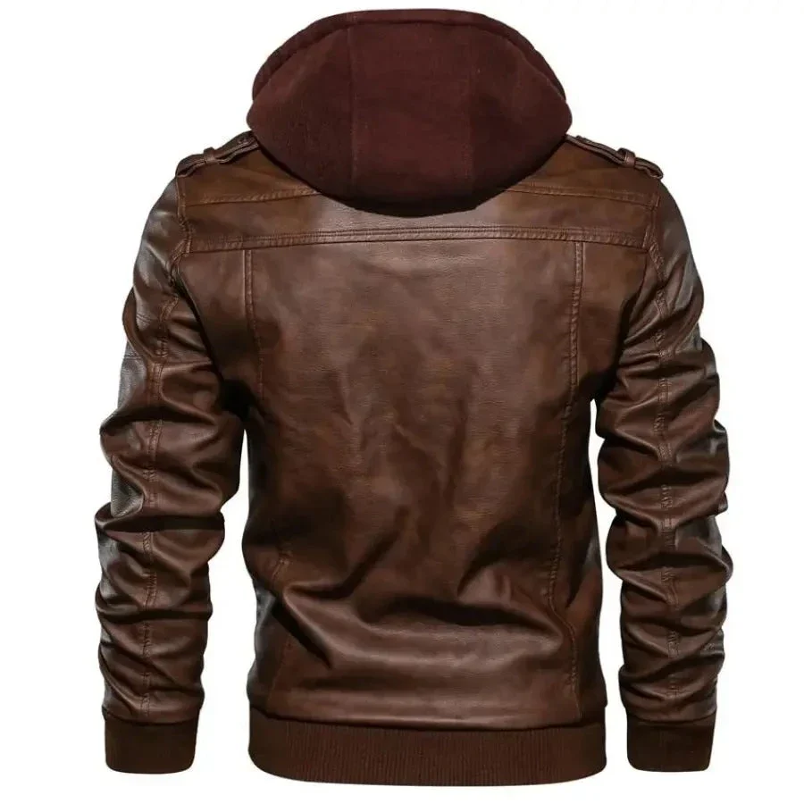 Jaqueta de Couro Premium com Capuz Masculina - Image 8