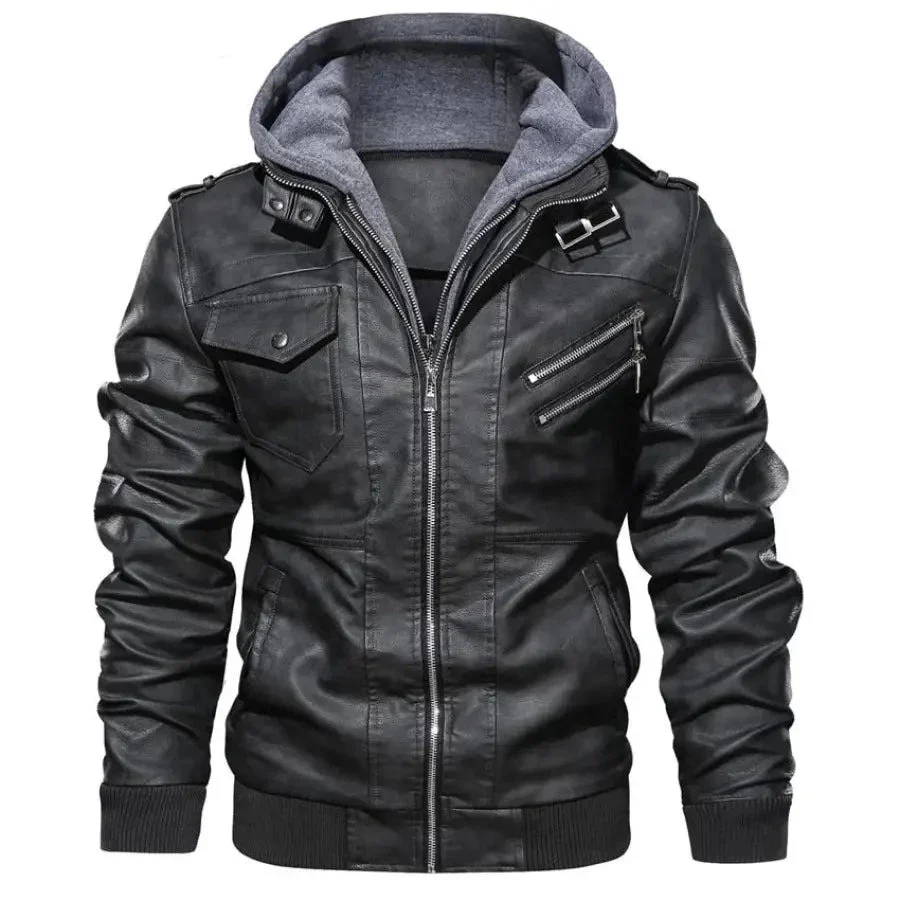 Jaqueta de Couro Premium com Capuz Masculina - Image 9