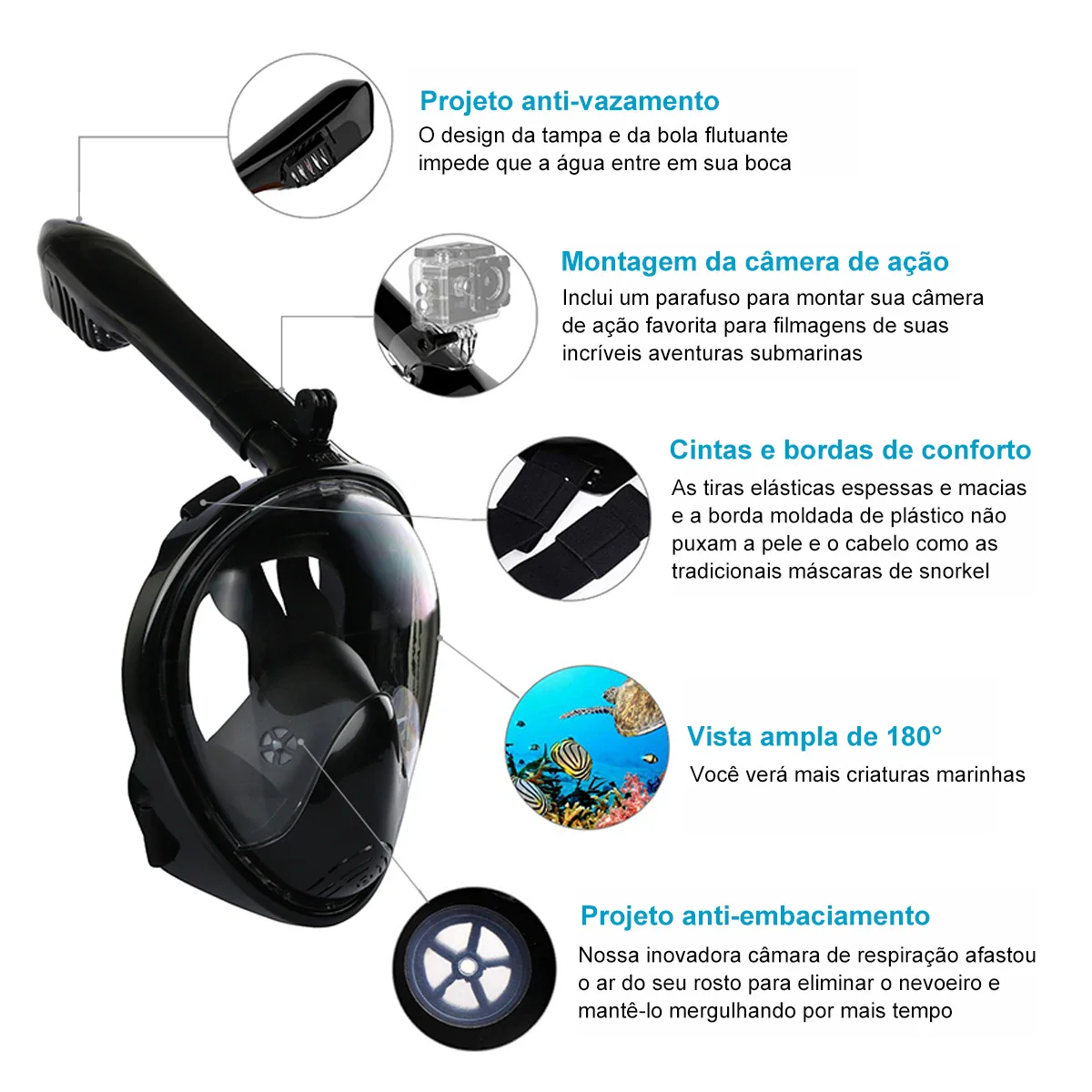 Máscara de Mergulho Snorkel | Kit Anti-estrondo e Suporte para câmera - Image 2