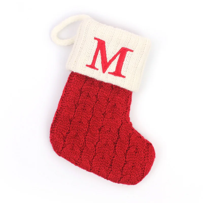 Meia de Natal Tricô Alfabeto Floco de Neve Decoração - Image 32