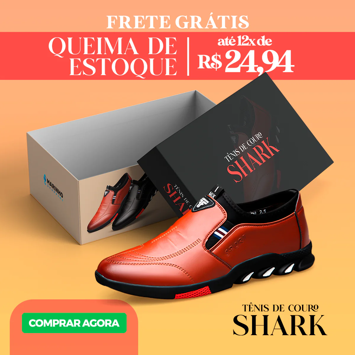 Tênis de Couro Masculino Shark + Relógio Geneva (Brinde) - Image 3