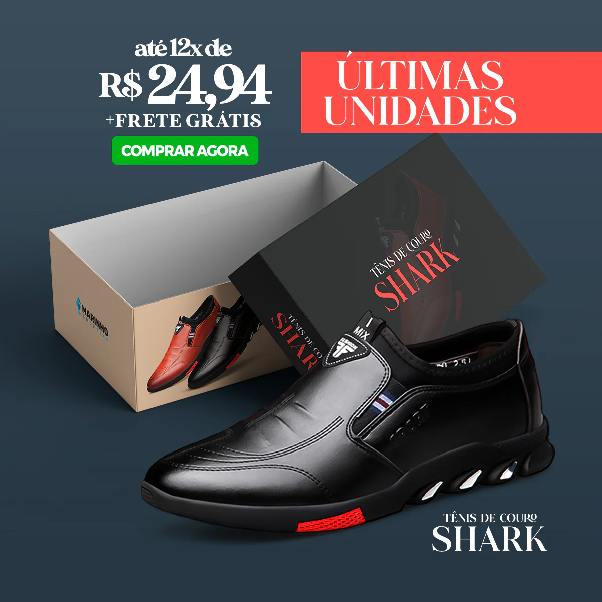 Tênis de Couro Masculino Shark + Relógio Geneva (Brinde) - Image 4